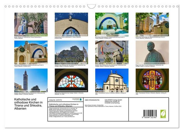 Produktbild: Katholische und orthodoxe Kirchen in Tirana und Shkodra, Albanien (Wandkalender 2027 DIN A3 quer), CALVENDO Monatskalender