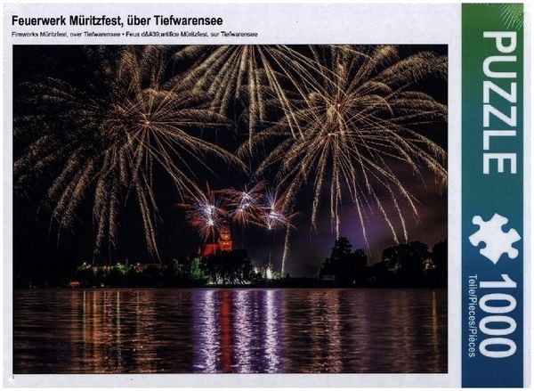 Produktbild: CALVENDO Puzzle Feuerwerk M&uuml;ritzfest, &uuml;ber Tiefwarensee | 1000 Teile Lege-Gr&ouml;&szlig;e 64x48cm Foto-Puzzle f&uuml;r gl&uuml;ckliche Stunden