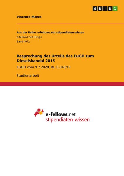 Produktbild: Besprechung des Urteils des EuGH zum Dieselskandal 2015