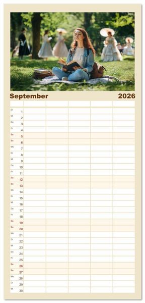 Produktbild: Familienplaner 2026 - Lesen ist eine Reise durch Zeit und Raum mit 5 Spalten (Wandkalender, 21 x 45 cm) CALVENDO