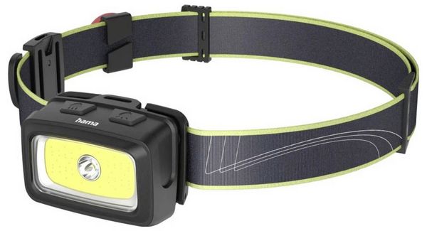 Produktbild: Hama LED-Stirnlampe "HL350", Batterien, COB, Kopflampe, Warnlicht, Pfeife,7 Modi 00228616 Stirnlampe 95 g