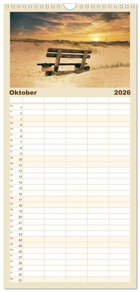 Produktbild: Familienplaner 2026 - Traumhafte Sonnenunterg&auml;nge an der Nordsee mit 5 Spalten (Wandkalender, 21 x 45 cm) CALVENDO