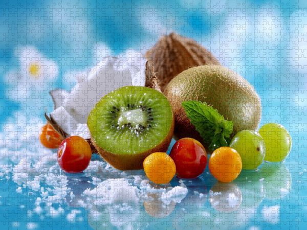 Produktbild: CALVENDO Puzzle Stillleben mit Kiwis und Kokosnuss | 1000 Teile Lege-Gr&ouml;&szlig;e 64x48cm Foto-Puzzle f&uuml;r gl&uuml;ckliche Stunden