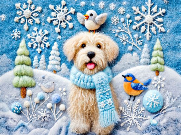 Produktbild: CALVENDO Puzzle Winterzauber mit Hund Filzkunst | 1000 Teile Lege-Gr&ouml;&szlig;e 64x48cm Foto-Puzzle f&uuml;r gl&uuml;ckliche Stunden