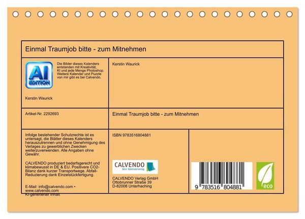 Produktbild: Einmal Traumjob bitte - zum Mitnehmen (Tischkalender 2027 DIN A5 quer), CALVENDO Monatskalender