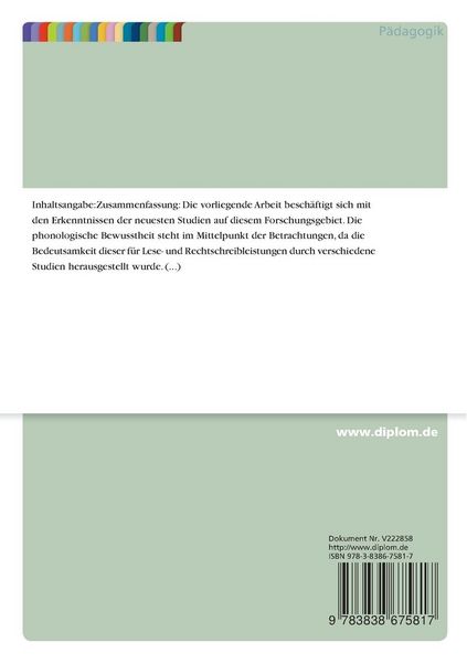 Produktbild: Zur Bedeutung der phonologischen Bewusstheit f&uuml;r Lese- und Rechtschreibleistungen und M&ouml;glichkeiten der Erhebung mittels ausgew&auml;hlter diagnostischer Verfahren im deutschen Sprachraum