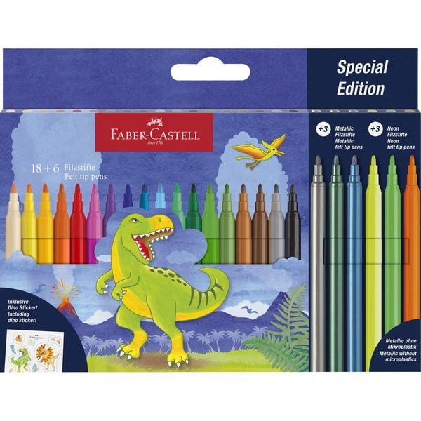 Produktbild: FABER-CASTELL Filzstifte Dino mit Sticker 18+6 St&uuml;ck