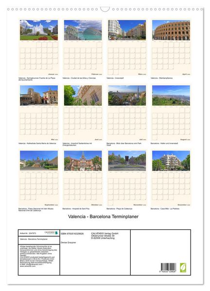 Produktbild: Valencia - Barcelona Terminplaner (Wandkalender 2026 DIN A2 hoch), CALVENDO Monatskalender