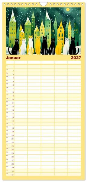 Produktbild: Familienplaner 2027 - Schnurrendes Katzenget&uuml;mmel mit 5 Spalten (Wandkalender, 21 x 45 cm) CALVENDO