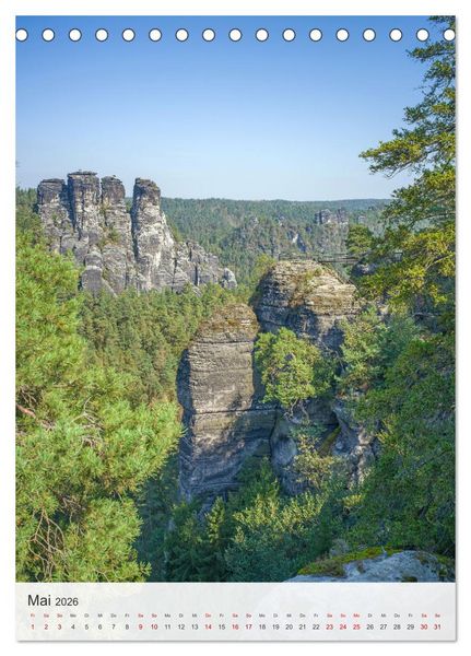 Produktbild: Bastei und Lilienstein - Unterwegs an zwei m&auml;rchenhaften Orten in der S&auml;chsischen Schweiz (Tischkalender 2026 DIN A5 hoch), CALVENDO Monatskalender