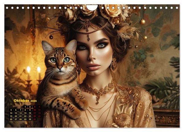 Produktbild: Luxuri&ouml;ser Bohemian Flair - Elegante Frauen mit anmutigen Katzen (Wandkalender 2026 DIN A4 quer), CALVENDO Monatskalender