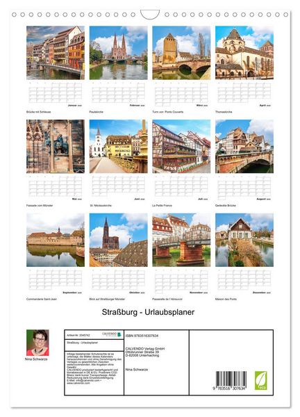 Produktbild: Stra&szlig;burg - Urlaubsplaner (Wandkalender 2026 DIN A3 hoch), CALVENDO Monatskalender
