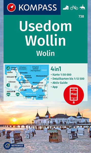 KOMPASS Wanderkarte 738 Insel Usedom - Insel Wollin/Wolin 1:50.000, Sonstige von , Kompass-Karten, 978-3-99044-320-0