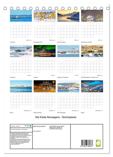 Produktbild: Die K&uuml;ste Norwegens - Terminplaner (Tischkalender 2026 DIN A5 hoch), CALVENDO Monatskalender