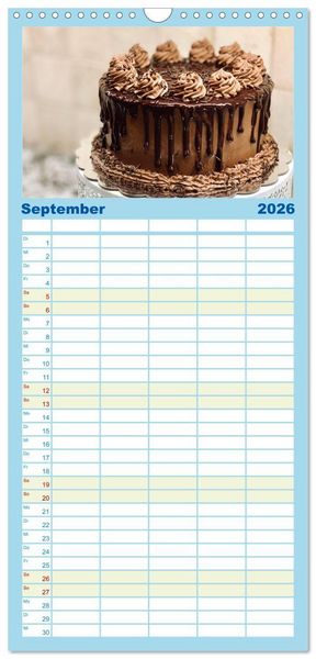 Produktbild: Familienplaner 2026 - K&ouml;stliche Kuchen mit 5 Spalten (Wandkalender, 21 x 45 cm) CALVENDO