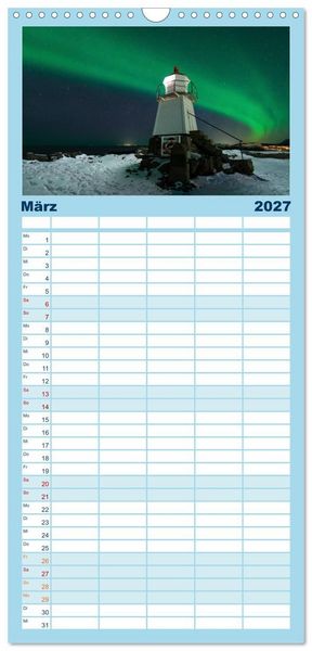 Produktbild: Familienplaner 2027 - Magische N&auml;chte - POLARLICHT mit 5 Spalten (Wandkalender, 21 x 45 cm) CALVENDO