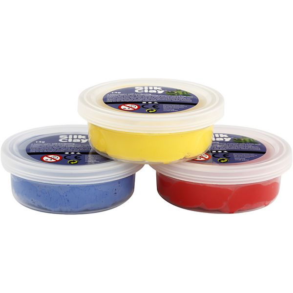 Produktbild: Creativ Company Silk Clay&reg;, Blau, Rot, Gelb, 3x14 g
