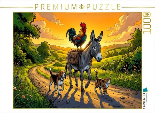 CALVENDO Puzzle Die vier Gefährten auf der Straße nach Bremen | 1000 Teile Lege-Größe 64x48cm Foto-Puzzle für glückliche Stunden