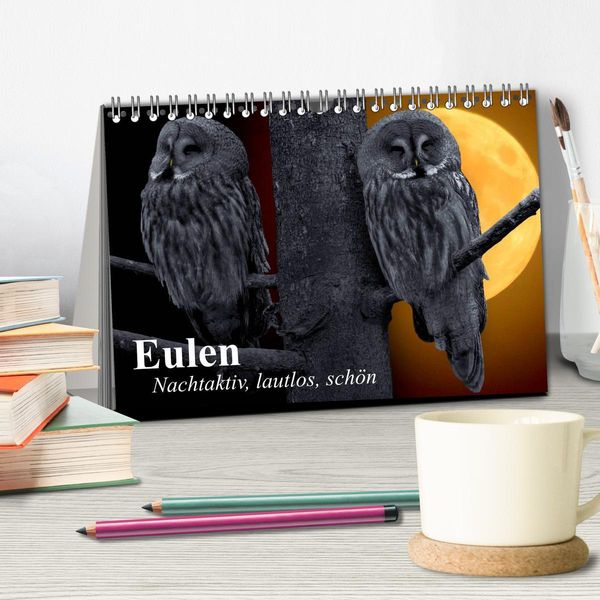 Produktbild: Eulen. Nachtaktiv, lautlos, sch&ouml;n (Tischkalender 2026 DIN A5 quer), CALVENDO Monatskalender