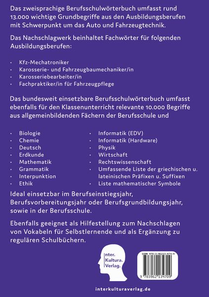 Produktbild: Interkultura Berufsschulw&ouml;rterbuch f&uuml;r Fahrzeug- und Verkehrstechnik