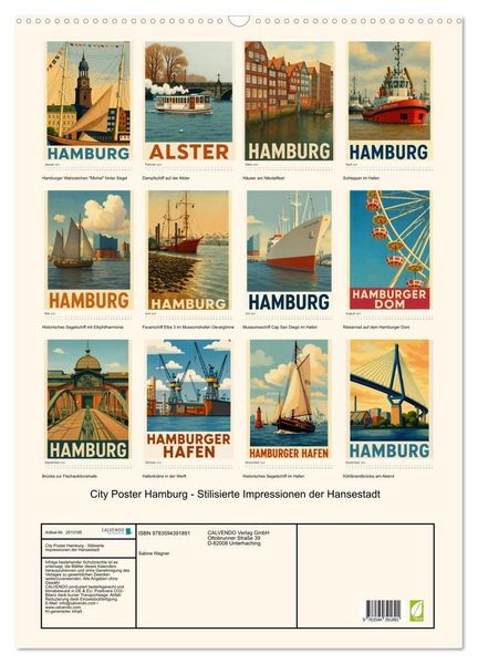 Produktbild: City Poster Hamburg - Stilisierte Impressionen der Hansestadt (Wandkalender 2027 DIN A2 hoch), CALVENDO Monatskalender