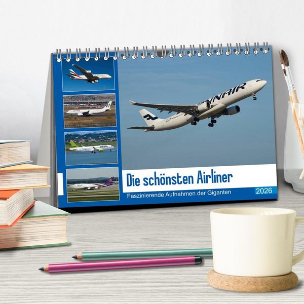 Produktbild: Die sch&ouml;nsten Airliner (Tischkalender 2026 DIN A5 quer), CALVENDO Monatskalender