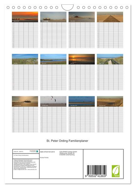 Produktbild: St. Peter Ording Familienplaner (Wandkalender 2026 DIN A4 hoch), CALVENDO Monatskalender