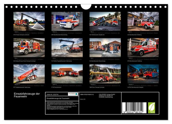 Produktbild: Einsatzfahrzeuge der Feuerwehr (Wandkalender 2026 DIN A4 quer), CALVENDO Monatskalender