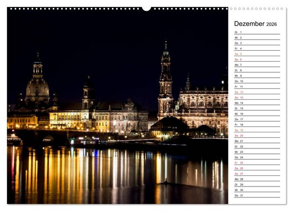 Produktbild: Eine Nacht in Dresden (hochwertiger Premium Wandkalender 2026 DIN A2 quer), Kunstdruck in Hochglanz