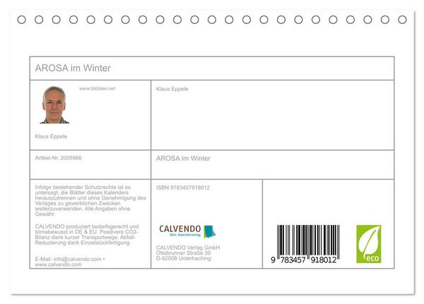 Produktbild: AROSA im Winter (Tischkalender 2026 DIN A5 quer), CALVENDO Monatskalender