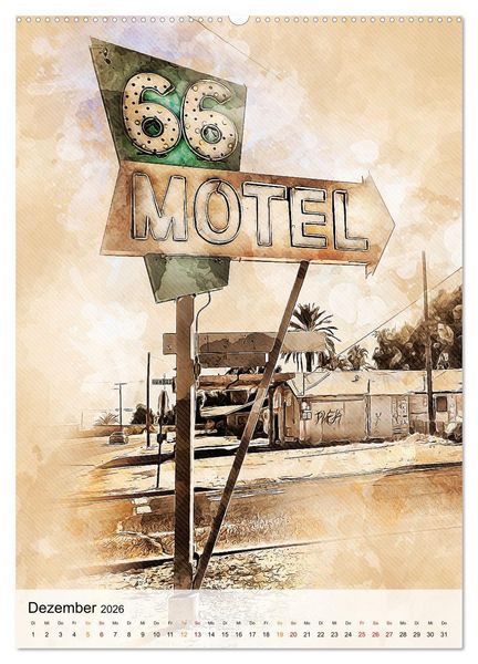 Produktbild: Route 66 - 2451 Meilen (hochwertiger Premium Wandkalender 2026 DIN A2 hoch), Kunstdruck in Hochglanz