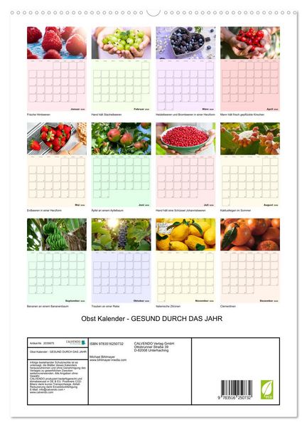 Produktbild: Obst Kalender - GESUND DURCH DAS JAHR (hochwertiger Premium Wandkalender 2026 DIN A2 hoch), Kunstdruck in Hochglanz