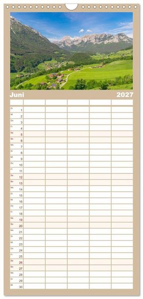 Produktbild: Familienplaner 2027 - Wanderparadies Bayerische Alpen mit 5 Spalten (Wandkalender, 21 x 45 cm) CALVENDO