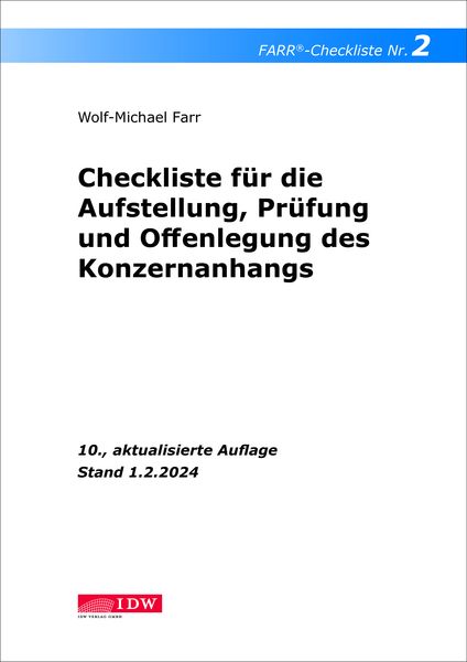 Produktbild: FARR Checkliste 2 f&uuml;r die Aufstellung, Pr&uuml;fung und Offenlegung des Konzernanhangs