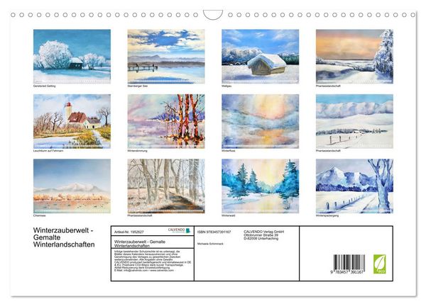 Produktbild: Winterzauberwelt - Gemalte Winterlandschaften (Wandkalender 2026 DIN A3 quer), CALVENDO Monatskalender