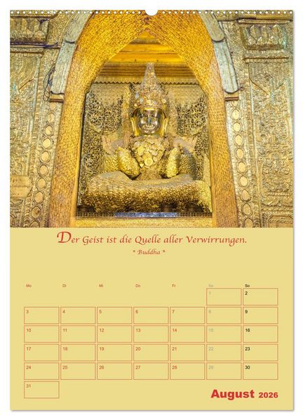 Produktbild: BUDDHA IN GOLD - Mit buddhistischen Spr&uuml;chen (hochwertiger Premium Wandkalender 2026 DIN A2 hoch), Kunstdruck in Hochglanz
