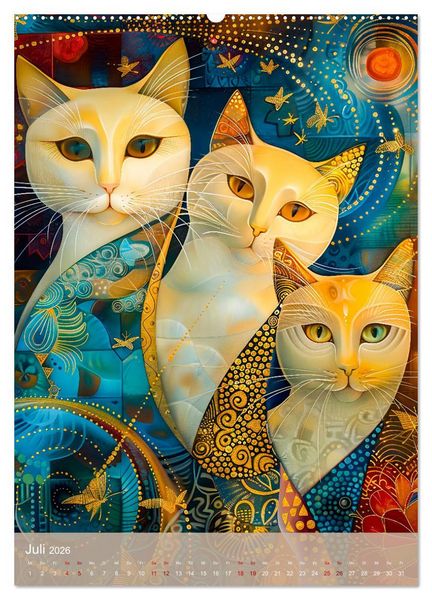 Produktbild: Astrale Katzen - Abstrakte Kunst f&uuml;r Katzenliebhaber (Wandkalender 2026 DIN A2 hoch), CALVENDO Monatskalender