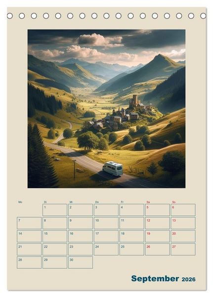 Produktbild: Traumreisen im Wohnmobil (Tischkalender 2026 DIN A5 hoch), CALVENDO Monatskalender