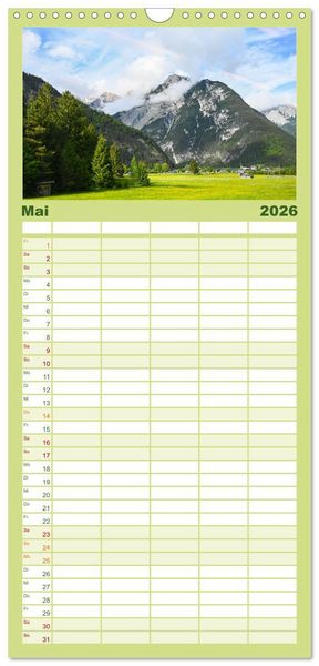 Produktbild: Familienplaner 2026 - Alpenwelten-Zwischen Wetterstein und Karwendel mit 5 Spalten (Wandkalender, 21 x 45 cm) CALVENDO