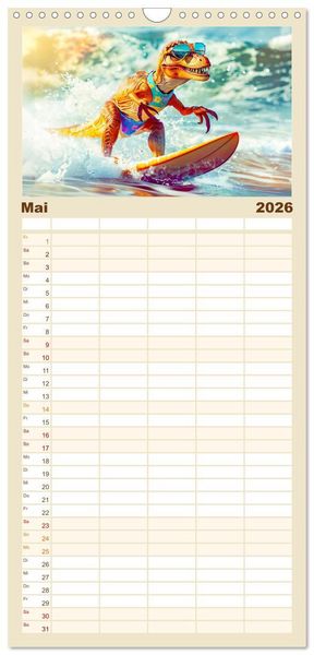 Produktbild: Familienplaner 2026 - Dinosaurier Sommer - Urzeitlich witzige Strandparty mit 5 Spalten (Wandkalender, 21 x 45 cm) CALVENDO