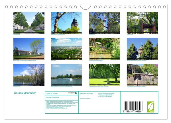 Produktbild: Gr&uuml;nes Mannheim (Wandkalender 2026 DIN A4 quer), CALVENDO Monatskalender