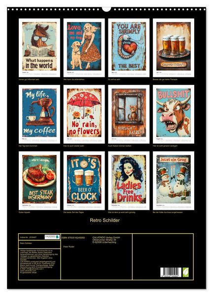 Produktbild: Retro Schilder (Wandkalender 2026 DIN A2 hoch), CALVENDO Monatskalender