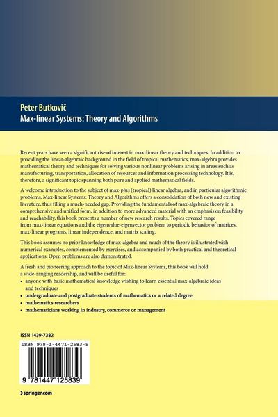 Produktbild: Max-linear Systems: Theory and Algorithms