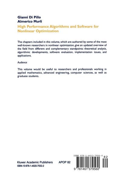 Produktbild: High Performance Algorithms and Software for Nonlinear Optimization