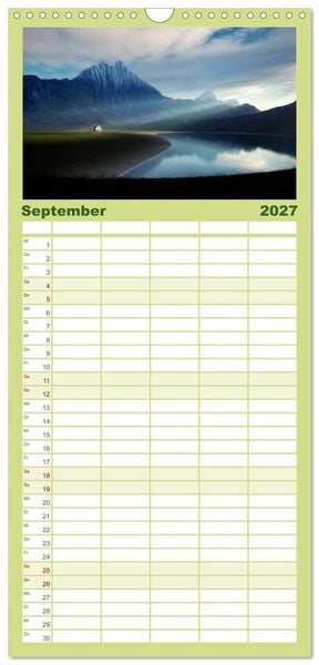 Produktbild: Familienplaner 2027 - Bezaubernde Landschaften mit 5 Spalten (Wandkalender, 21 x 45 cm) CALVENDO