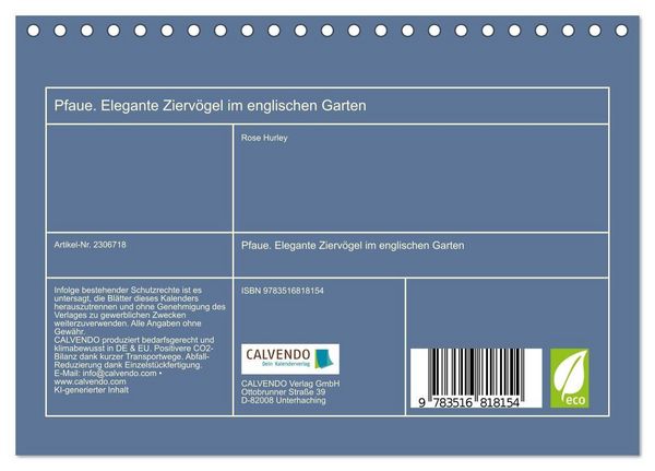 Produktbild: Pfaue. Elegante Zierv&ouml;gel im englischen Garten (Tischkalender 2027 DIN A5 quer), CALVENDO Monatskalender