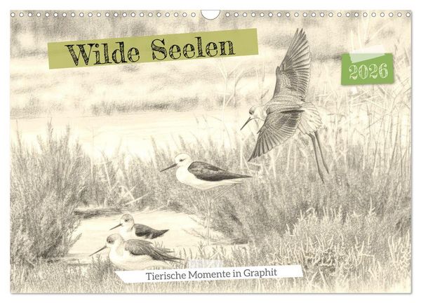 Produktbild: Wilde Seelen - Tierische Momente in Graphit (Wandkalender 2026 DIN A3 quer), CALVENDO Monatskalender