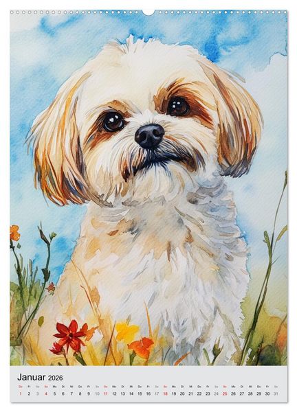 Produktbild: Bezaubernde Hunde. Unsere Freunde im lieblichen Aquarell-Stil (Wandkalender 2026 DIN A2 hoch), CALVENDO Monatskalender