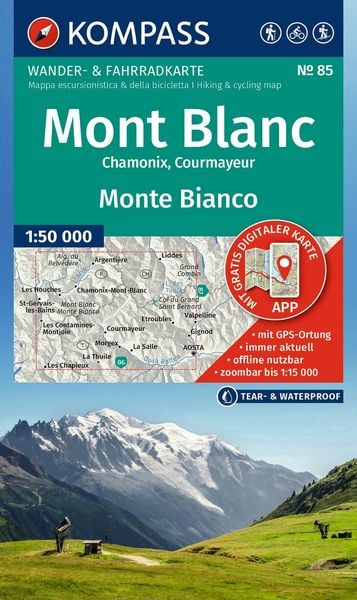 Produktbild: KOMPASS Wanderkarte 85 Mont Blanc / Monte Bianco 1:50.000