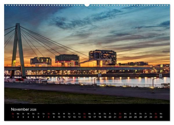 Produktbild: K&ouml;ln bei Nacht - dunkelbunte Stadt (hochwertiger Premium Wandkalender 2026 DIN A2 quer), Kunstdruck in Hochglanz